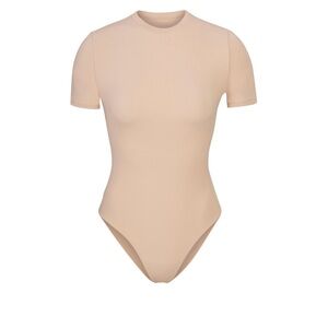 SKIMS Tan Fitted Short Sleeve Bodysuit